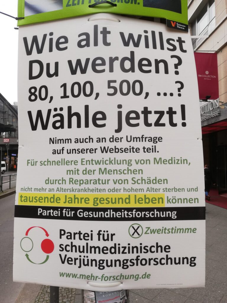 Election poster of the Party for Rejuvenation Research